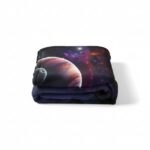 Folded space-themed blanket featuring planets and stars, perfect for science lovers and space enthusiasts.