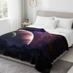 Bedspread featuring a vibrant galaxy and cosmic universe design, perfect for space enthusiasts and science lovers.