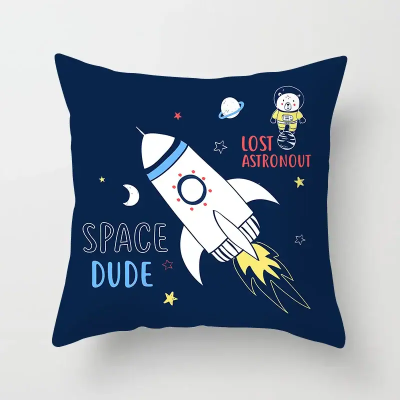 Rocket Space Pillow for Kids, Space Dude, Lost Astronaut, Space Decor, Educational Toy, Science Gadgets Rocket Pillow Cover - Image 1