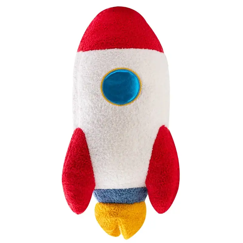 Rocket Plush Toy for Kids Soft rocket-shaped plush toy with red, white, blue, and yellow colors, perfect for children’s educational play and space-themed decor.