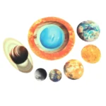 Detailed model of the solar system showing planets, the Sun, and planetary features for educational purposes.