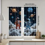 Space-themed astronaut curtain set featuring two astronauts floating among planets and stars, perfect for a child's bedroom or playroom decor.
