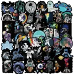 Astronauts in space suits exploring planets, stars, and galaxies in a colorful, artistic collage representing space science and discovery.