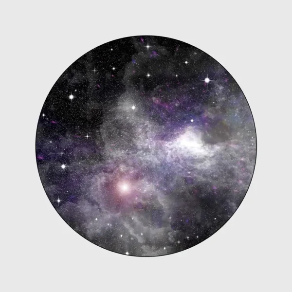 A detailed image of a galaxy sphere showcasing a vibrant, colorful depiction of outer space with stars and nebulae within a circular shape.