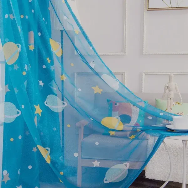 Space-themed mosquito net with planets and stars design, ideal for children's bedrooms or play areas. Made of lightweight, breathable fabric to create a magical, celestial atmosphere.