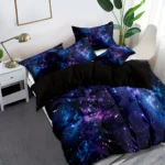 Bedding set featuring a vibrant galaxy and starry night pattern, perfect for space enthusiasts and adding a cosmic touch to your bedroom decor.