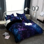 Stylish galaxy-themed bed linen set featuring a starry night sky design, perfect for adding a cosmic touch to your bedroom decor.