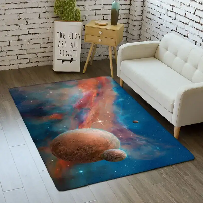Galaxy Space Rug - Cosmic Planet and Stars Design Galaxy space-themed area rug featuring planets and stars, perfect for science-themed decor or educational spaces. Bright, colorful, and inspiring for kids and science enthusiasts.