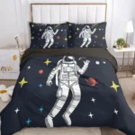 Astronaut-themed bedding set featuring a large astronaut illustration with planets and stars, perfect for space enthusiasts and educational decor.