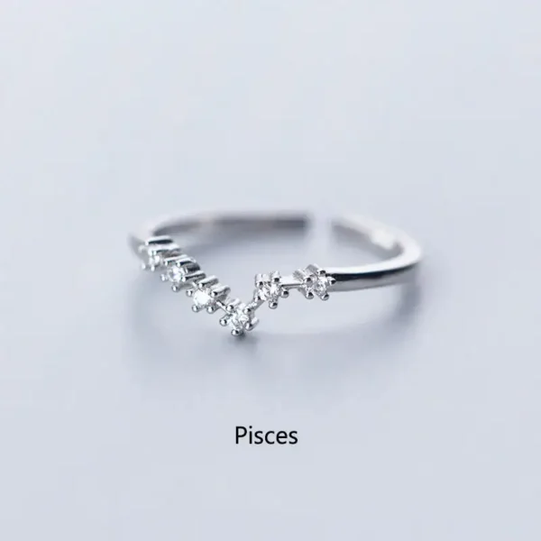 Elegant Pisces constellation silver ring with sparkling cubic zirconia stones. Perfect for astrology lovers and as a unique jewelry gift.