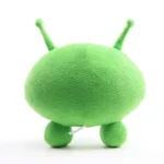 A plush alien toy featuring a soft, bright green body, two antennae, and small round feet, ideal for science decor and educational toys.