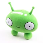 Adorable green alien plush toy with big eyes, antennae, and a friendly smile, perfect for children and collectors. Made of soft, plush fabric for cuddling and decorative purposes.