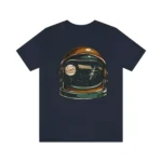 Navy blue T-shirt featuring a graphic of an astronaut helmet with a space scene, including planets and stars, printed on the front.
