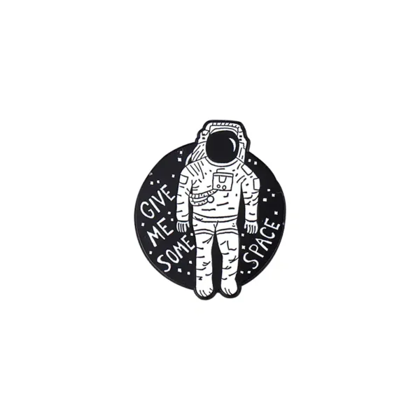 Illustration of an astronaut in space suit with a circular background featuring the text "Give me some space" in a playful font.
