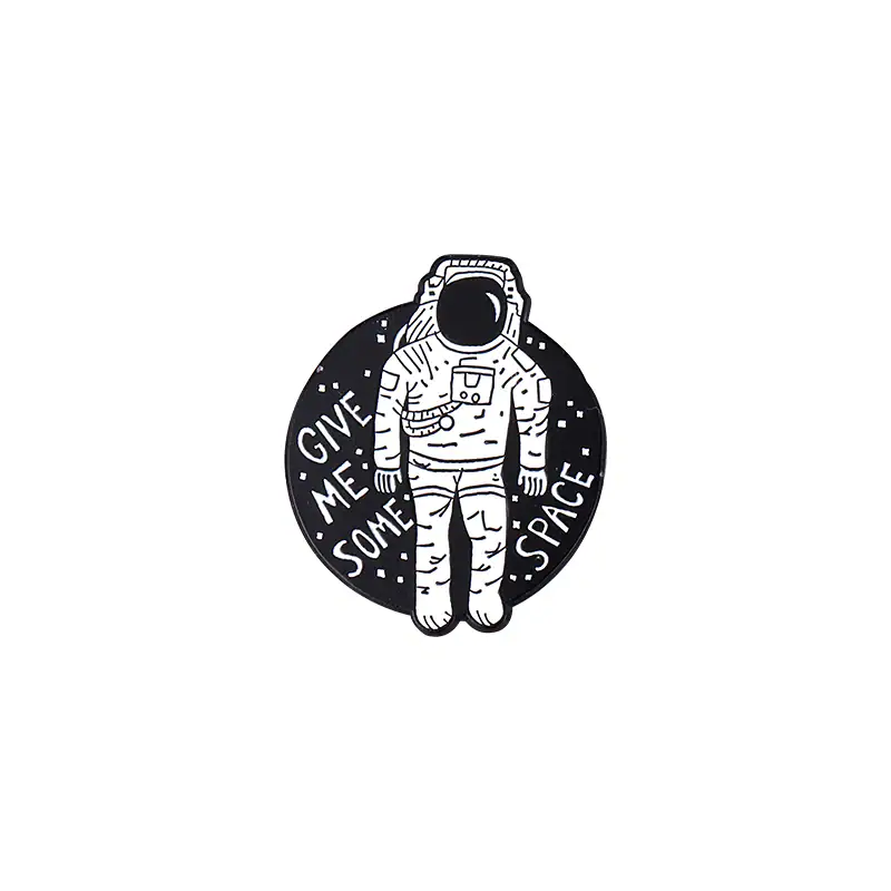 Illustration of an astronaut in space suit with a circular background featuring the text "Give me some space" in a playful font.