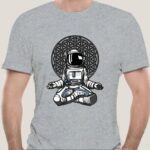 Astronaut Illustration T-Shirt with Geometric Background.
