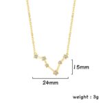 Elegant gold necklace featuring a star constellation design with small diamonds, measuring 24mm in width and 15mm in height, weighing 3g.
