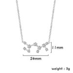 Elegant star constellation necklace with detailed measurements, perfect for science enthusiasts and educational decor.