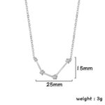 Silver geometric necklace featuring five sparkling stones, measuring 25mm in width and 15mm in height, weighing 3g, perfect for stylish accessories.