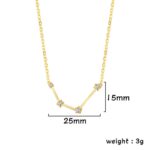 Elegant gold necklace featuring five sparkling crystals connected by slim gold bars, measuring 25mm in length with a 15mm drop, weighing 3 grams. Perfect for adding a touch of sophistication to any ou.