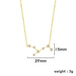 Gold necklace featuring a constellation design with small diamonds, measuring 29mm wide and 15mm high, weighing 3g.