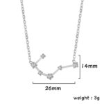Silver constellation necklace with small diamond accents, measuring 26mm in width and 14mm in height, weighing 3g, perfect for science-inspired jewelry lovers.