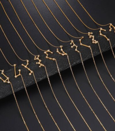 Elegant zodiac constellation necklaces in gold, perfect for astrology lovers and jewelry enthusiasts.