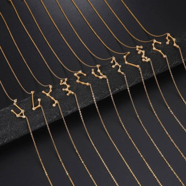 Elegant zodiac constellation necklaces in gold, perfect for astrology lovers and jewelry enthusiasts.