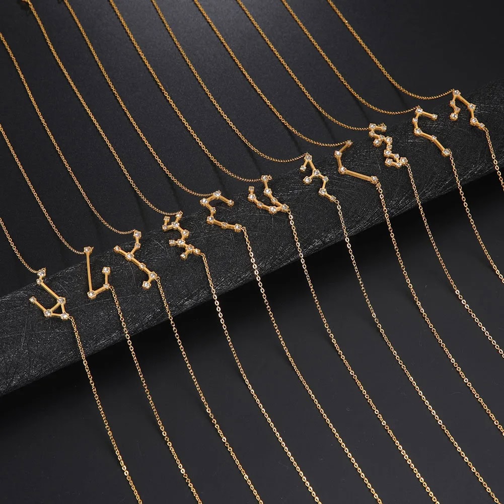 Star Sign Zodiac Necklace Set Elegant zodiac constellation necklaces in gold, perfect for astrology lovers and jewelry enthusiasts.