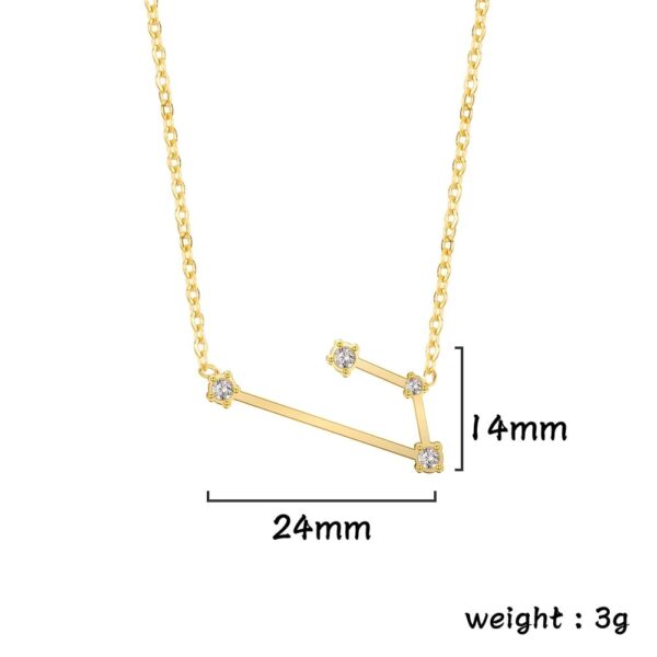 Gold geometric necklace featuring small sparkling crystals, measuring 24mm by 14mm, weighing 3g, perfect for stylish accessories and educational jewelry displays.