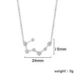 A delicate silver necklace featuring a star constellation design with precise measurements of 24mm by 15mm, adorned with small sparkling stones, perfect for science enthusiasts.