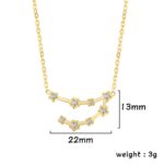 Elegant constellation necklace featuring a gold chain and sparkling crystals arranged in a star pattern, measuring 22mm wide and 13mm high.