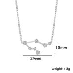 Elegant star constellation necklace featuring small sparkling gemstones connected by silver links, measuring 24mm in width and 13mm in height, weighing 3g.