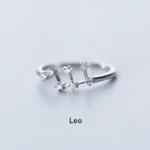Elegant silver ring featuring a Leo constellation design with small sparkling stones representing stars, perfect for astrology enthusiasts.