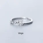 Elegant silver ring featuring a Virgo constellation design with small sparkling stones, perfect for astrology enthusiasts and zodiac jewelry lovers.