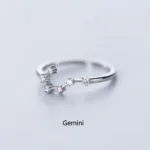 Elegant silver ring featuring the Gemini constellation design with sparkling crystals, perfect for astrology enthusiasts and jewelry lovers.