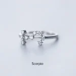 Elegant silver ring featuring the Scorpio constellation design with sparkling stones, perfect for astrology enthusiasts and jewelry lovers.