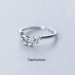 Elegant Capricornus zodiac ring featuring a cluster of sparkling gemstones on a sleek silver band, perfect for astrology enthusiasts and jewelry lovers.