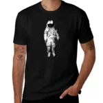 Black T-shirt featuring a detailed astronaut graphic, perfect for space enthusiasts and science lovers.
