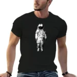 Black men's T-shirt featuring a white astronaut graphic design, perfect for science and space enthusiasts.