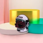 Astronaut Bear with USSR Helmet Figurine for Science Decor.