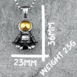 Pendant necklace featuring a miniature astronaut with a gold-tinted helmet, measuring approximately 23mm in height and 16mm in width, designed for science and space enthusiasts.
