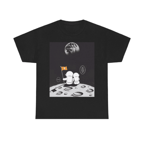 Astronaut T-Shirt with Moon and Earth Design, Space Exploration Theme.