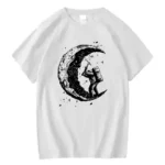 Unique moon and astronaut graphic T-shirt for science enthusiasts and space lovers.