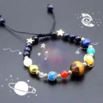 Colorful galaxy-themed planet beaded bracelet featuring various planet designs and star accents, perfect as educational jewelry or space-themed accessories.