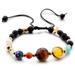 Adjustable beaded bracelet with multicolored stones and charms, perfect for educational and science-themed accessories.