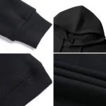 Comfortable black hoodie featuring ribbed cuffs and a cozy, soft fabric interior for everyday wear. Perfect for casual outfits and layering during colder days.