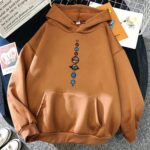 Hoodie featuring a detailed print of the solar system with planets aligned vertically, perfect for science lovers and educational purposes.