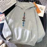 Hoodie featuring a vertical row of colorful planets and celestial bodies, perfect for science enthusiasts and space lovers. Made from comfortable fabric, ideal for casual wear and educational purposes.