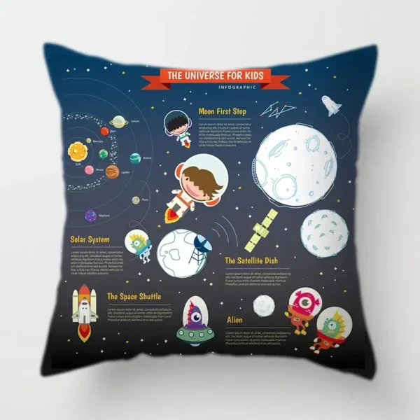 Moon First Step infographic pillow with space-themed educational design for kids.